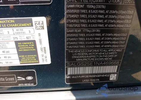 2022 Land Rover Range Rover P525 Westminster z USA, uszkodzony, nr VIN SALGS2SE1NA469668